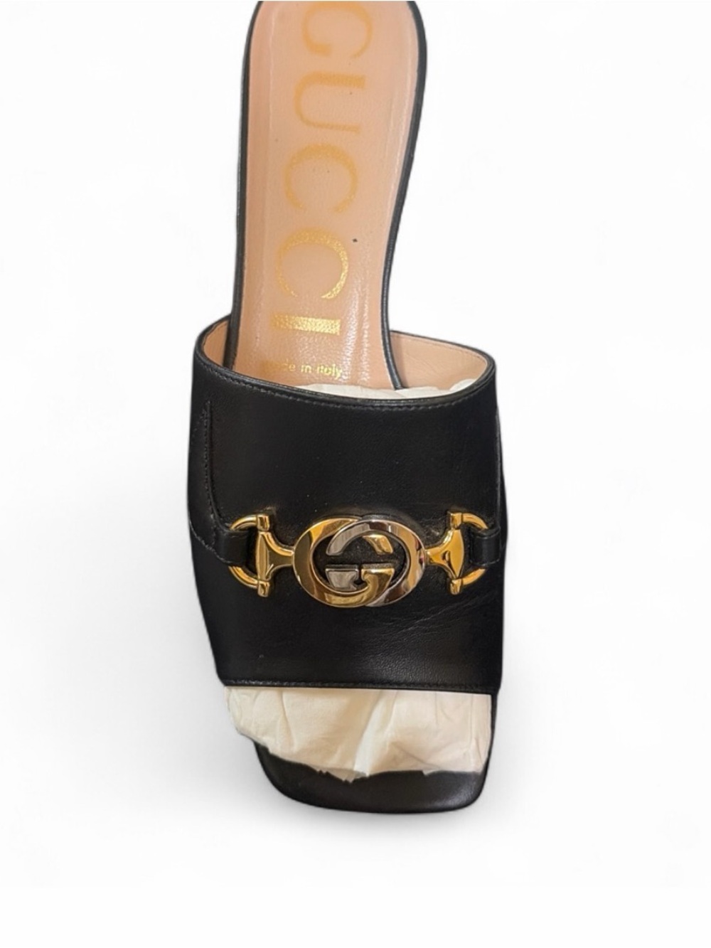 Gucci Black Leather Gold Horsebit Slide Mule - Picture 4 of 6
